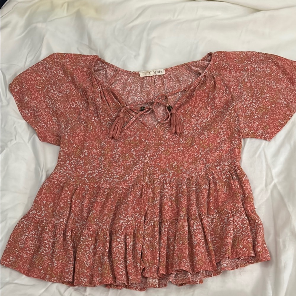 Vici Red Tie Front Ruffled Blouse